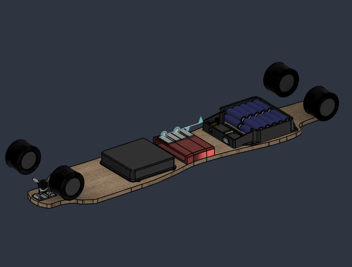 Electric skateboard bottom/technical view